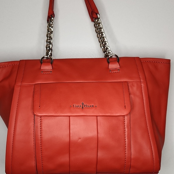 Cole Haan Handbags - EUC Cole Haan Smooth orange leather tote. Gold hardware.  Preloved sold as is